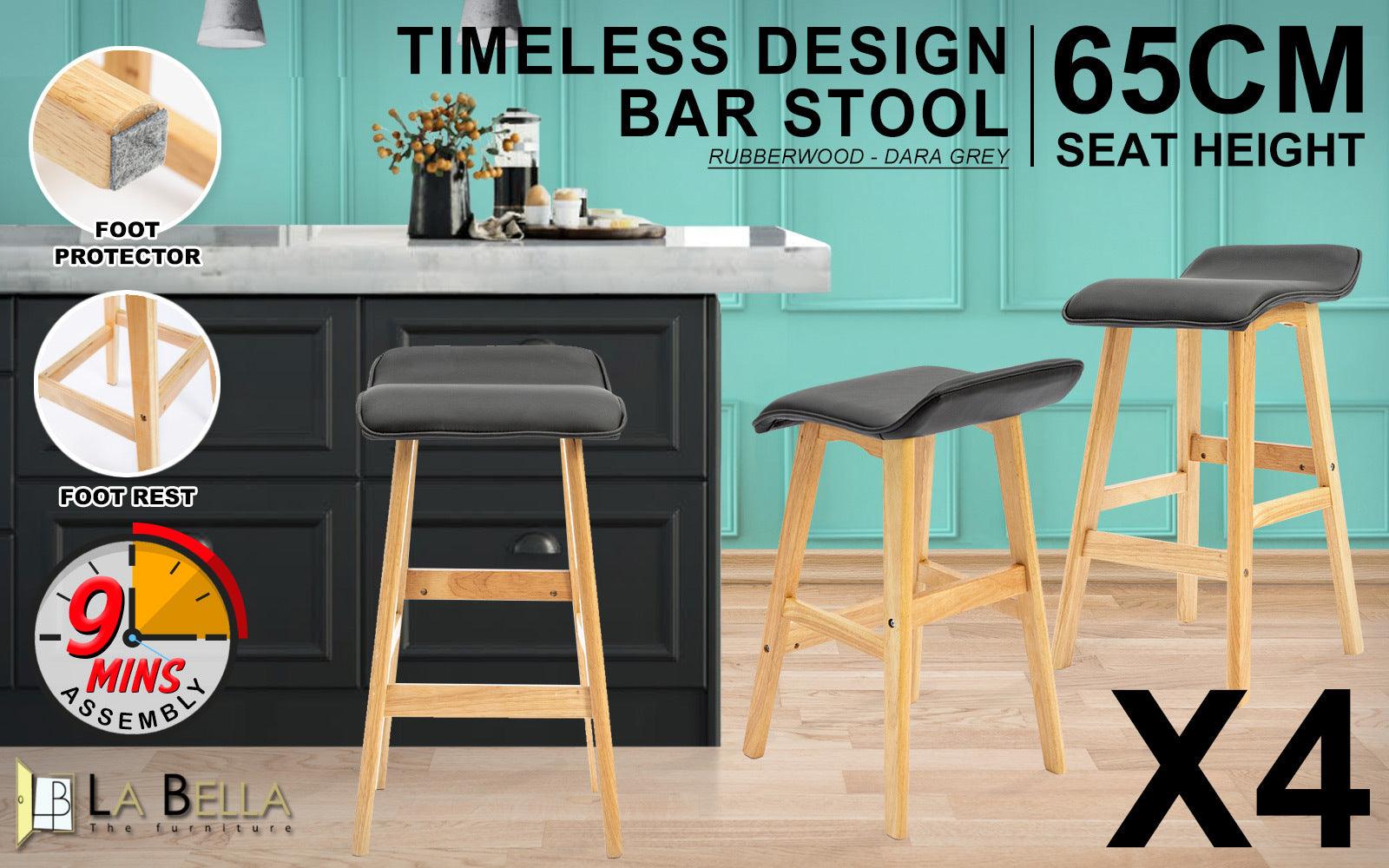 4X Wooden Bar Stool Leather DARA 65cm BLACK