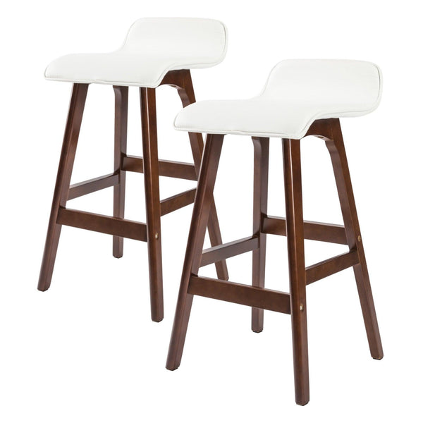 2X Wooden Bar Stool Leather SOPHIA 65cm WHITE BROWN