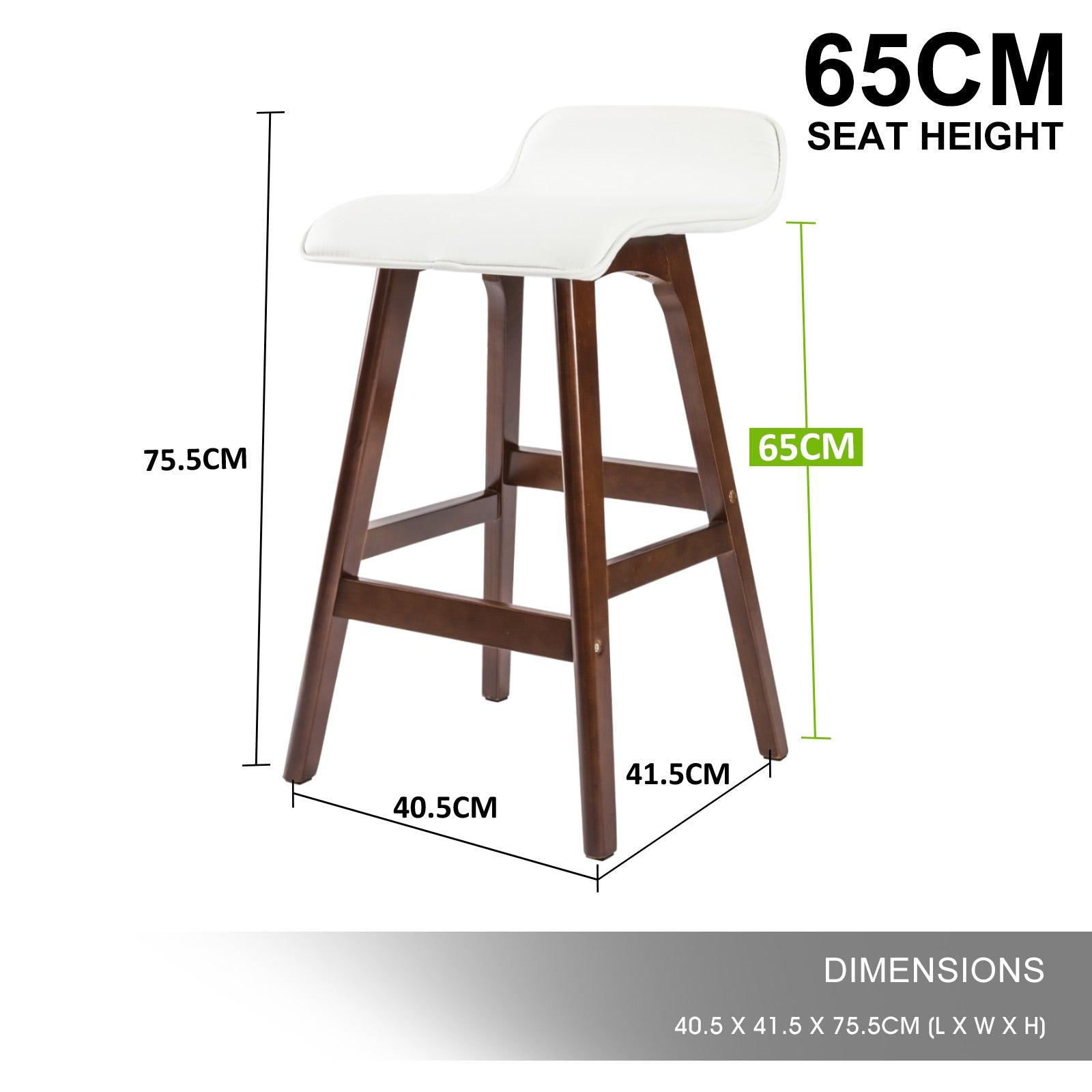 2X Wooden Bar Stool Leather SOPHIA 65cm WHITE BROWN