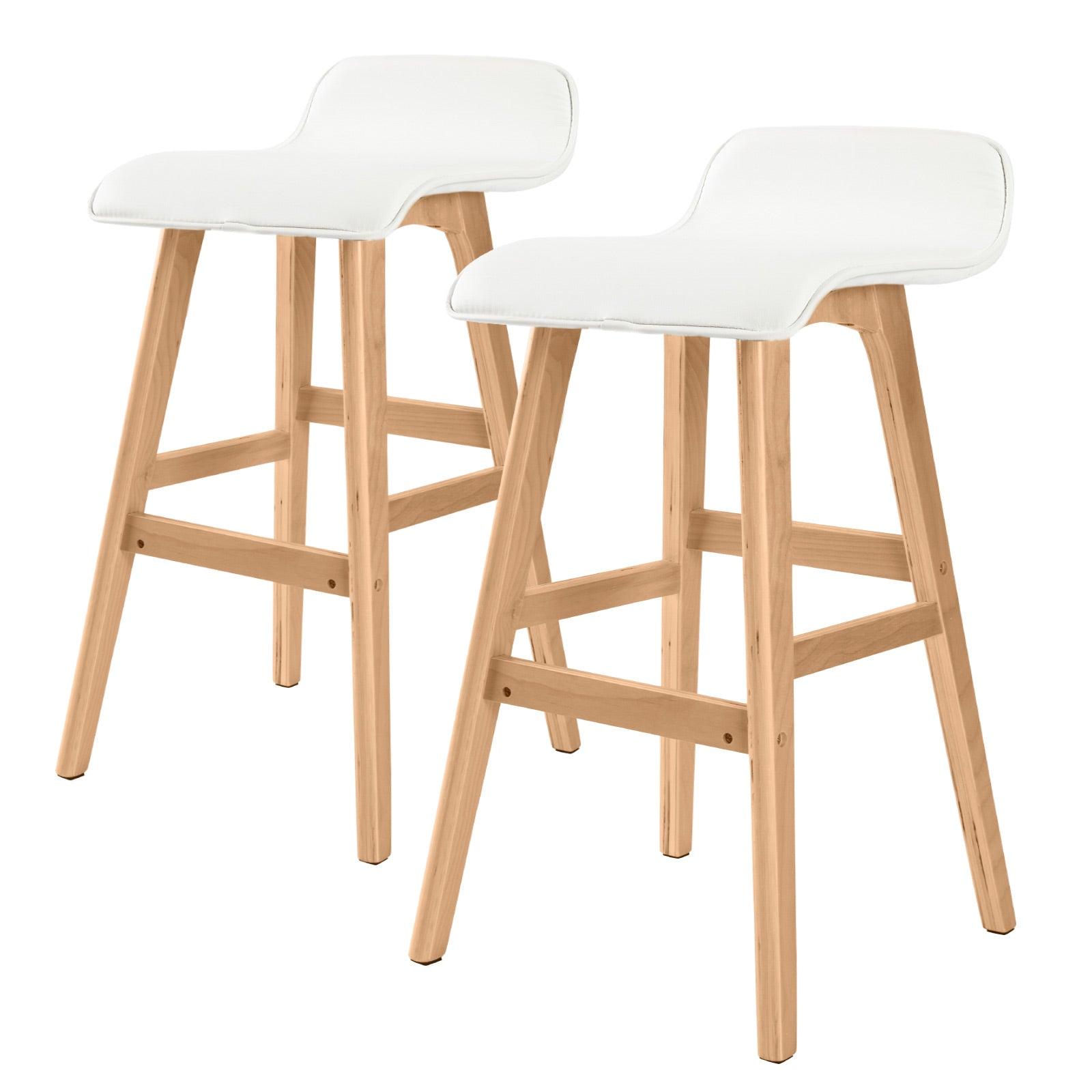 2X Wooden Bar Stool Leather SOPHIA 65cm WHITE