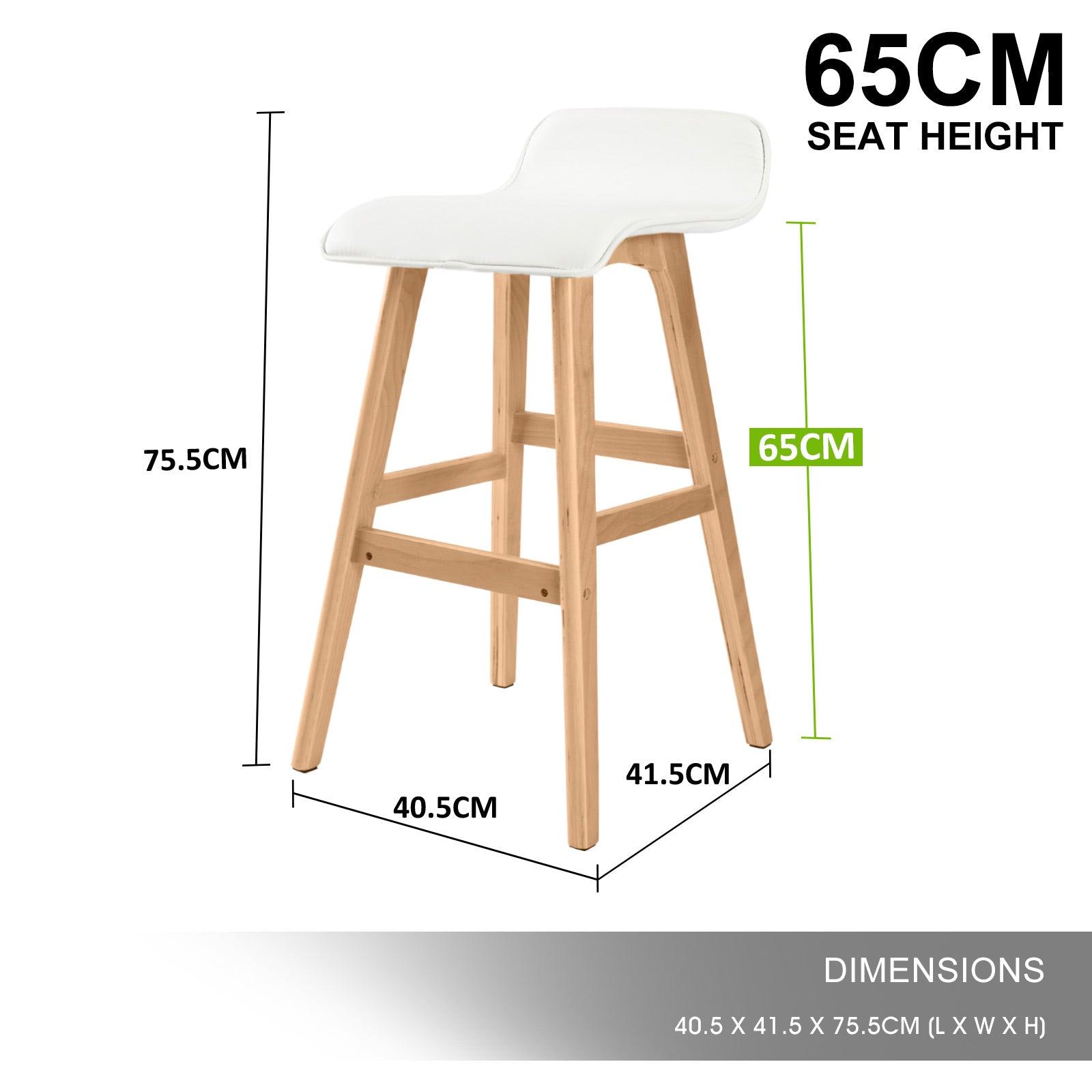 2X Wooden Bar Stool Leather SOPHIA 65cm WHITE