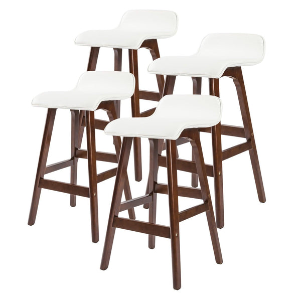 4X Wooden Bar Stool Leather SOPHIA 65cm WHITE BROWN