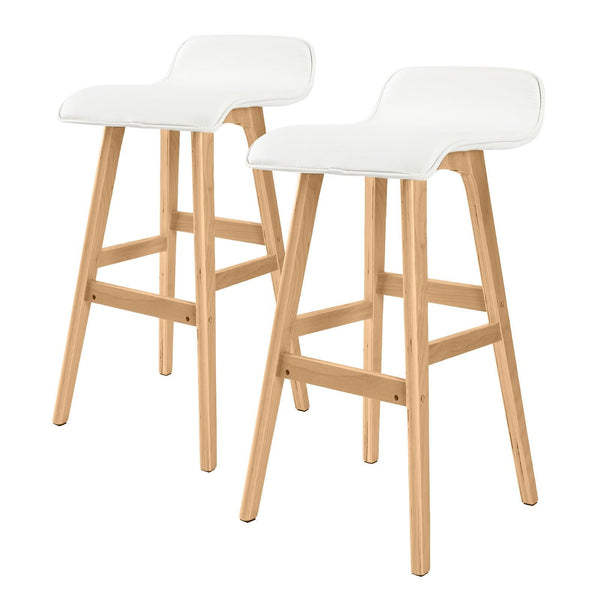 2X Wooden Bar Stool Leather SOPHIA 74cm WHITE