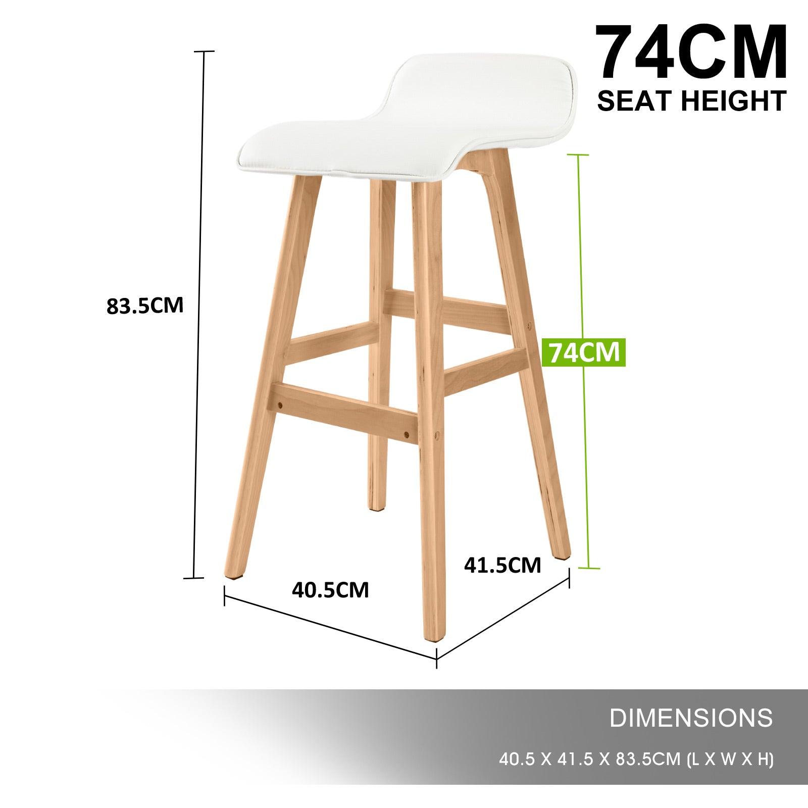 2X Wooden Bar Stool Leather SOPHIA 74cm WHITE