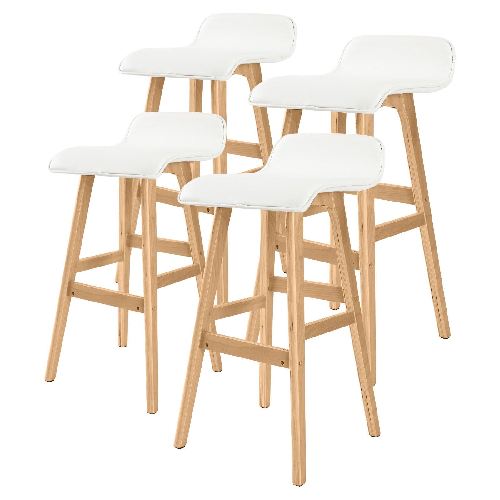 4X Wooden Bar Stool Leather SOPHIA 74cm WHITE