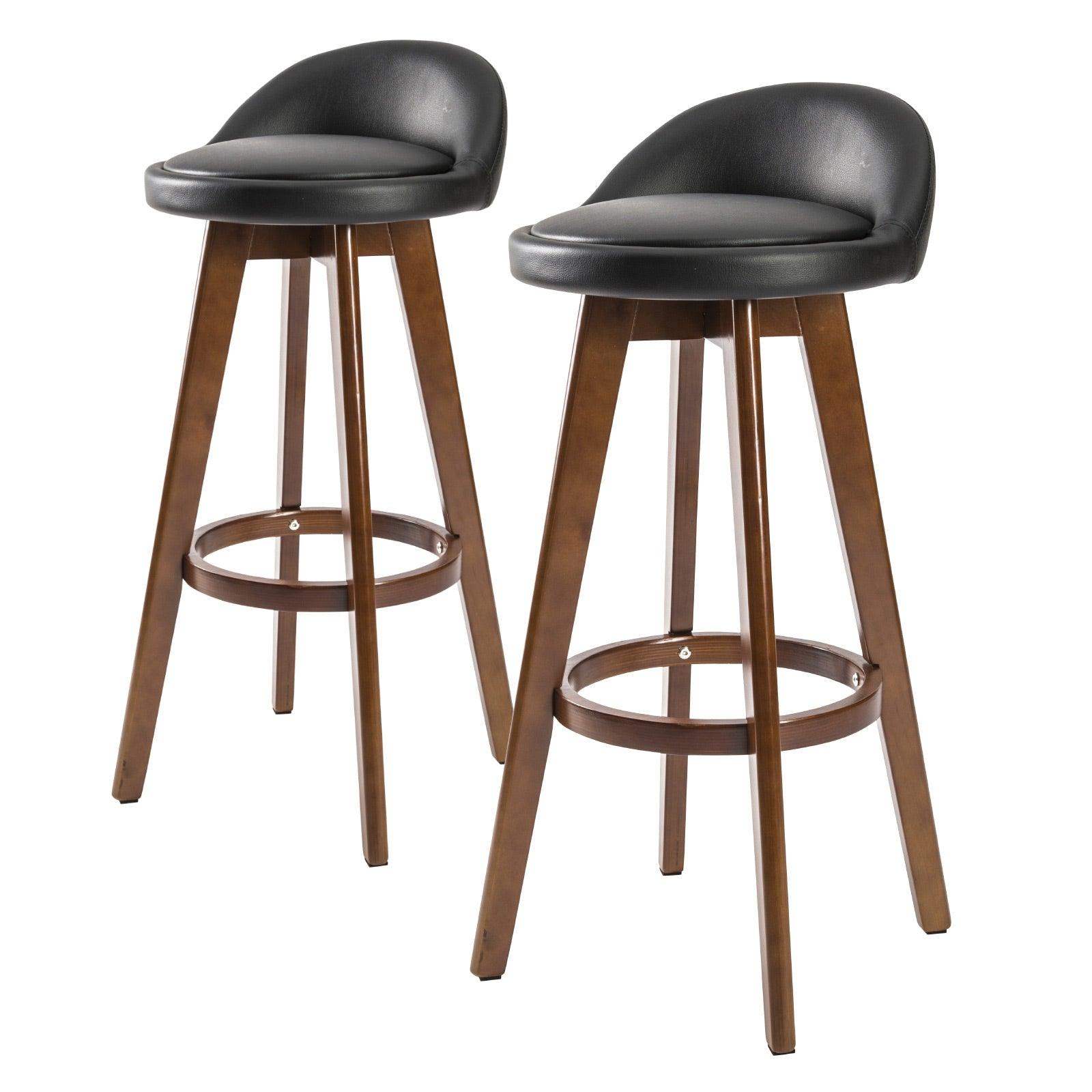 2X Wooden Bar Stool Leather LEILA 72cm BLACK BROWN