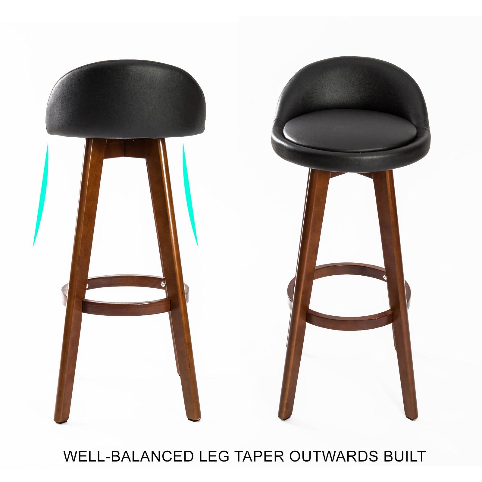 2X Wooden Bar Stool Leather LEILA 72cm BLACK BROWN