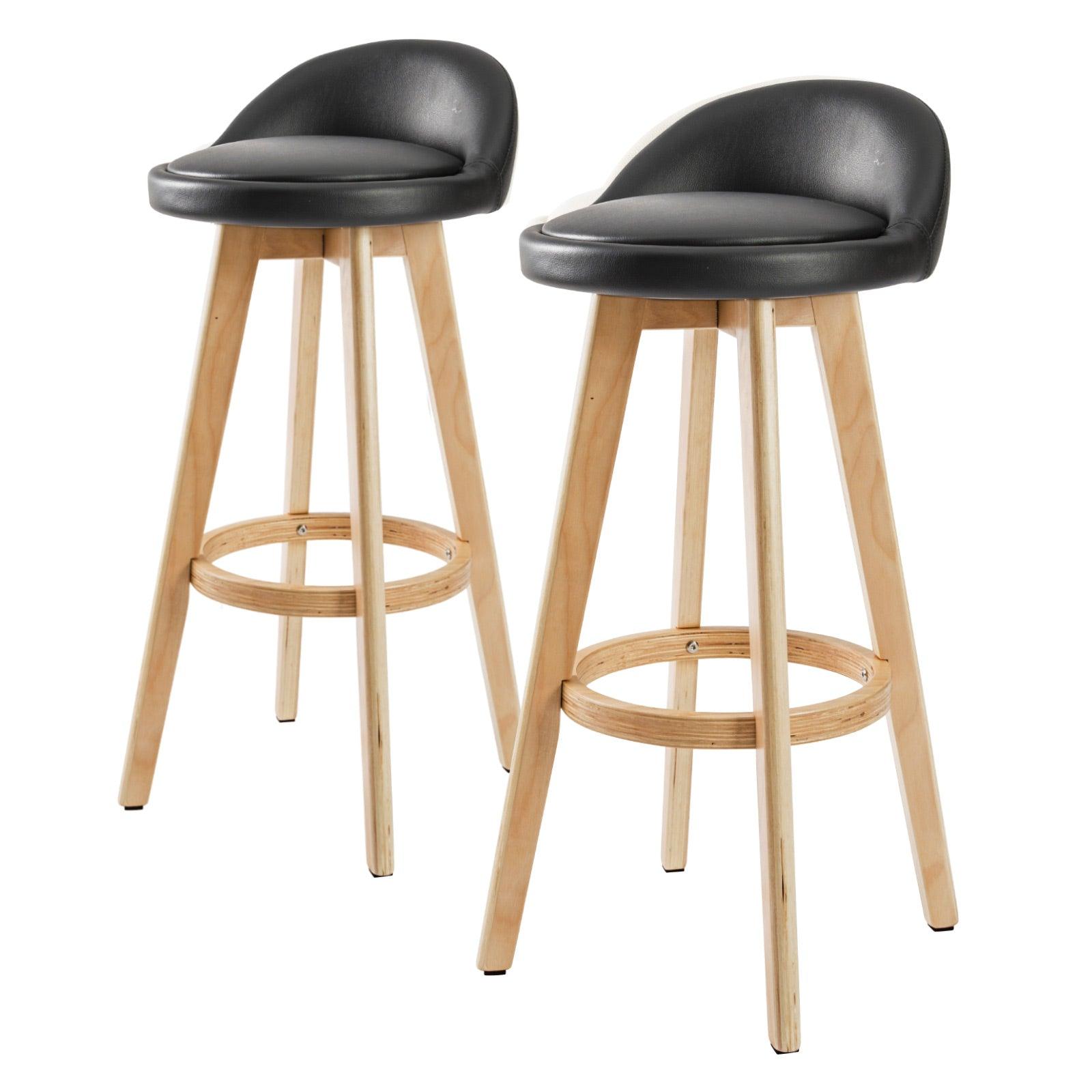 2X Wooden Bar Stool Leather LEILA 72cm BLACK