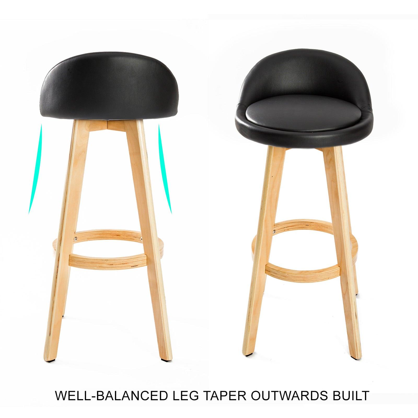 2X Wooden Bar Stool Leather LEILA 72cm BLACK