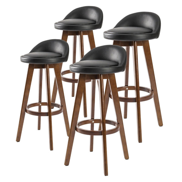 4X Wooden Bar Stool Leather LEILA 72cm BLACK BROWN