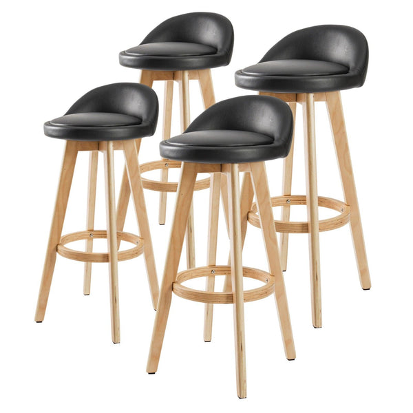 4X Wooden Bar Stool Leather LEILA 72cm BLACK