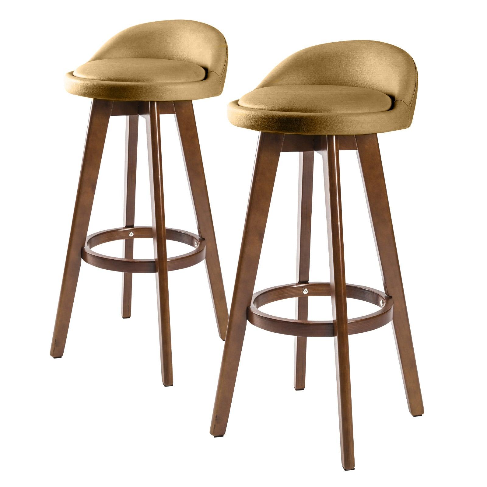 2X Wooden Bar Stool Leather LEILA 72cm COFFEE BROWN