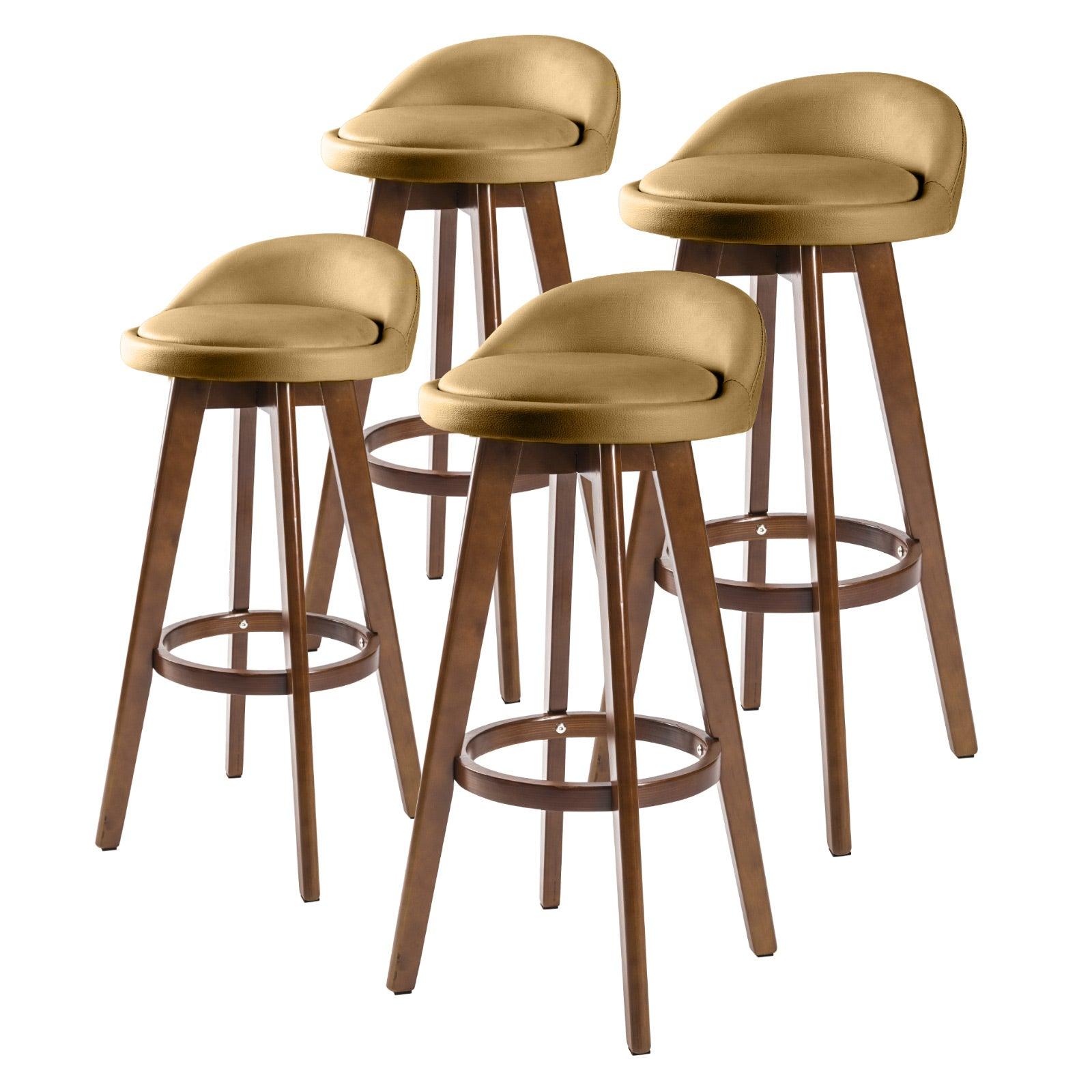 4X Wooden Bar Stool Leather LEILA 72cm COFFEE BROWN