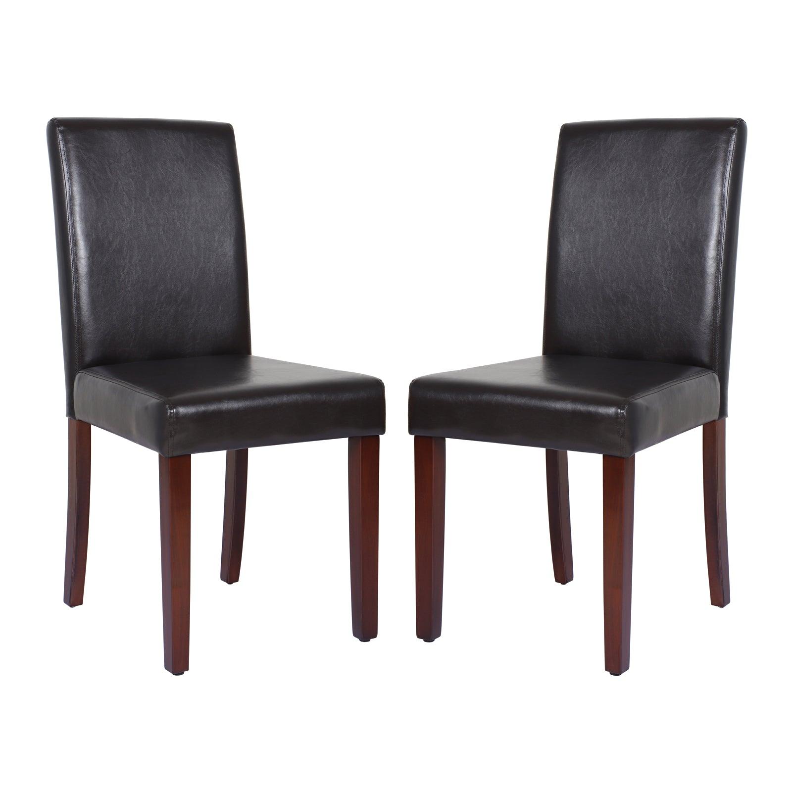 2x Wooden Frame Brown Leatherette Dining Chairs with Solid Pine Legs