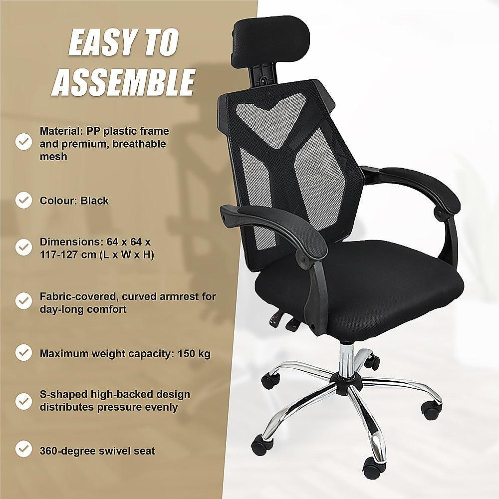 Office Chair Gaming Computer Chairs Mesh Back Foam Seat - Black