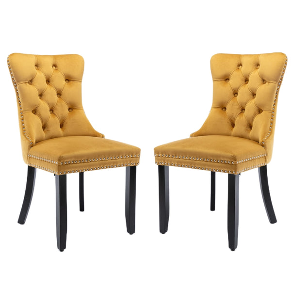 Bravo Set of 2 Velvet French Provincial Dining Chairs -Gold