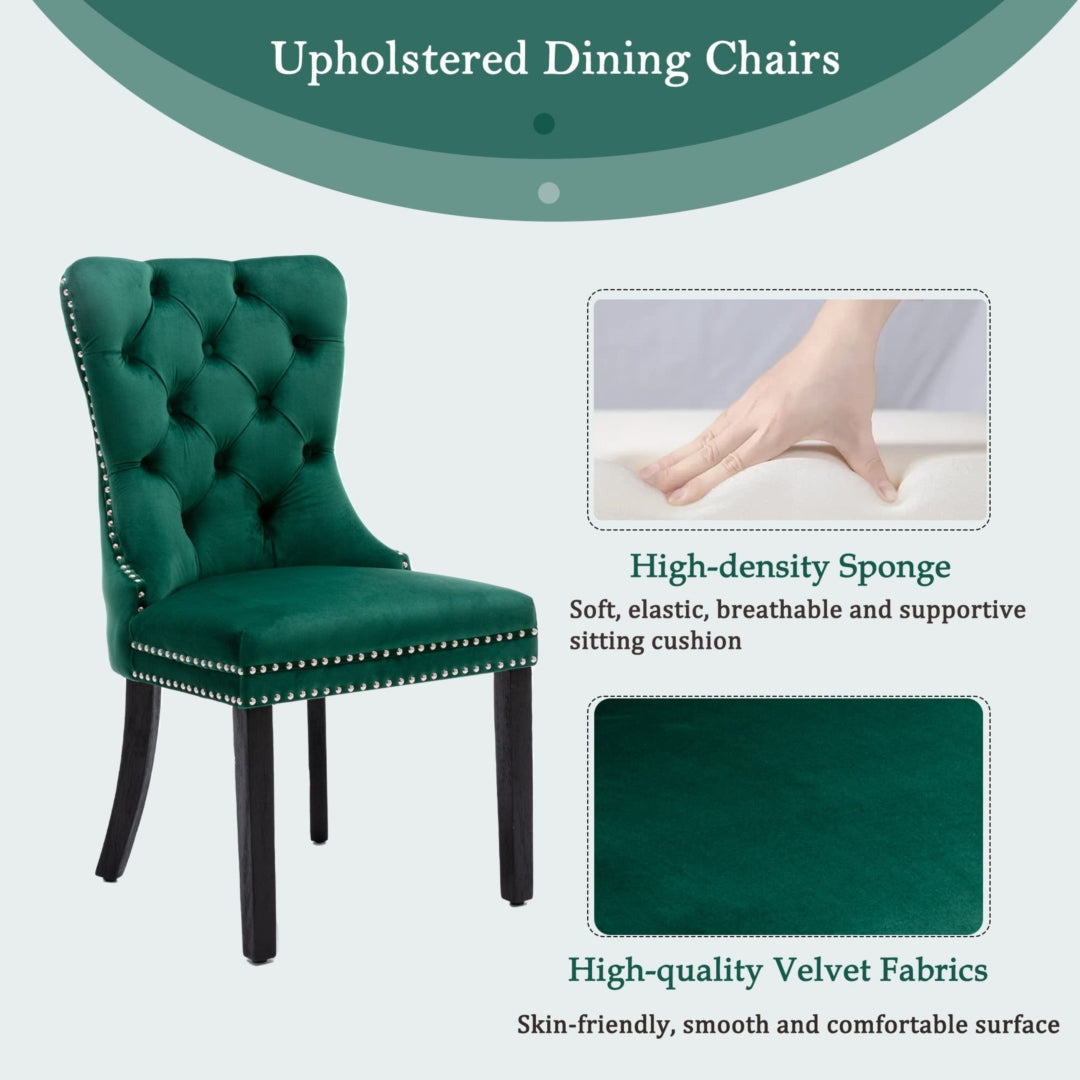 Bravo Set of 2 Velvet French Provincial Dining Chairs -Green