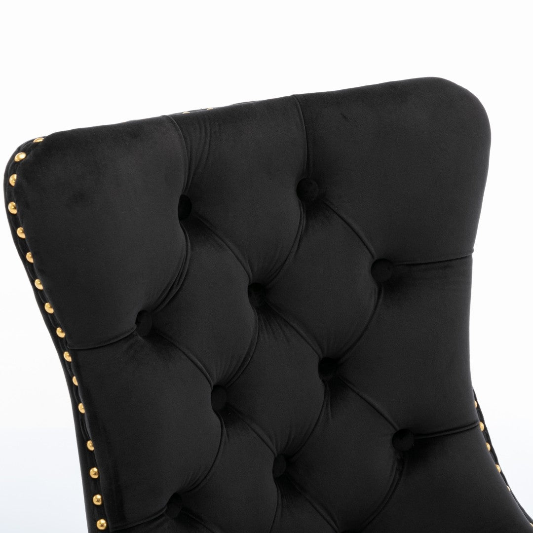 Draco Set of 2 Velvet Dining Chairs with Golden Steel Legs-Black