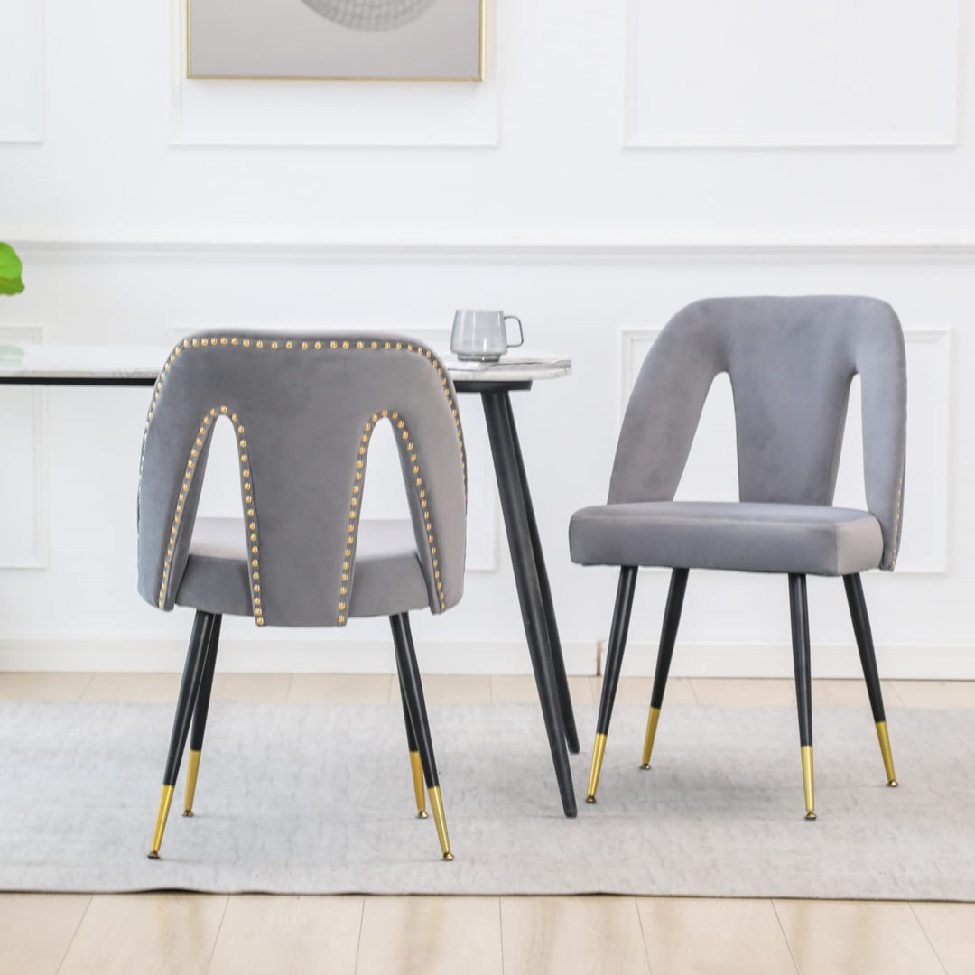 Enzo Set of 2 Dining Chairs with Metal Legs-Grey