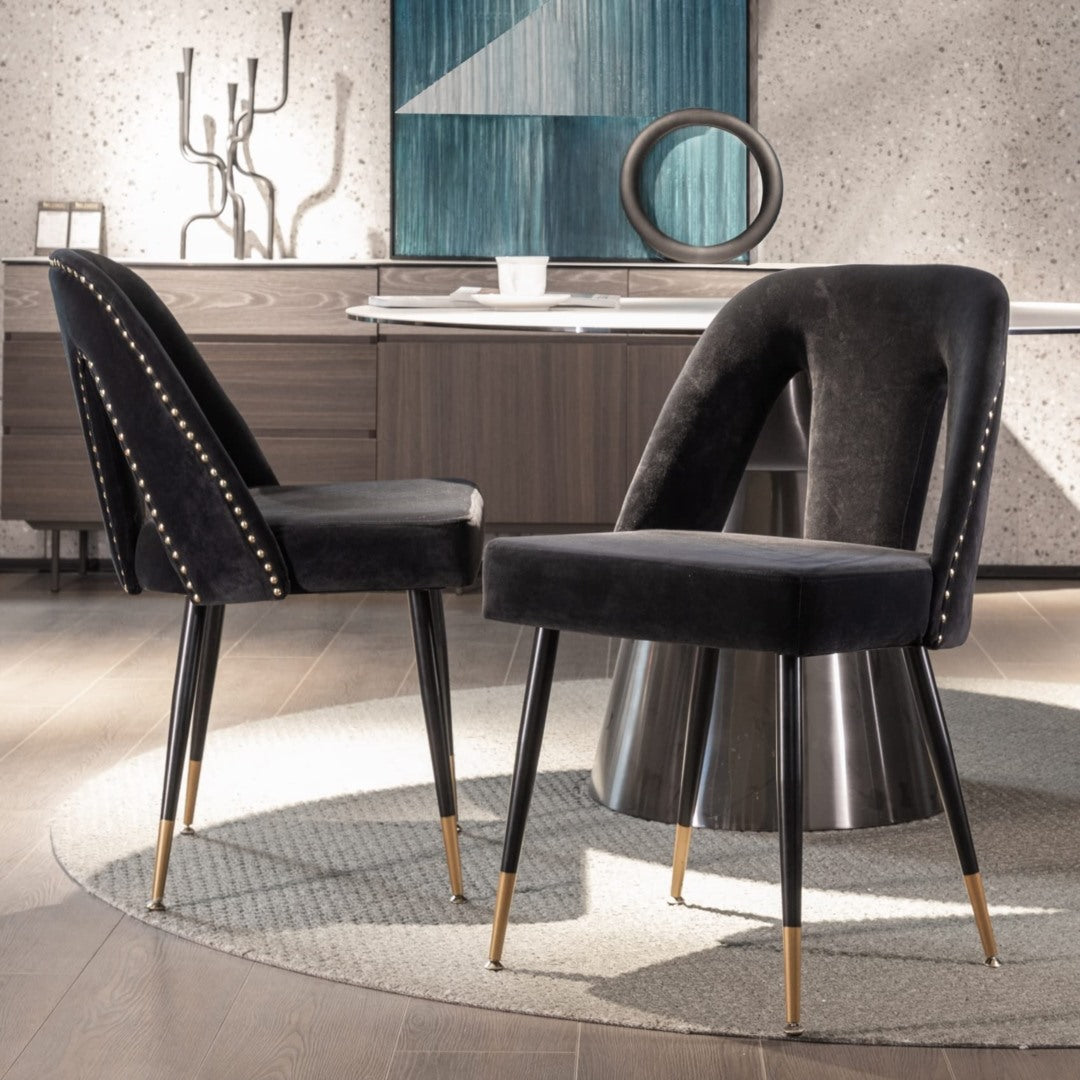 Enzo Set of 2 Dining Chairs with Metal Legs-Black