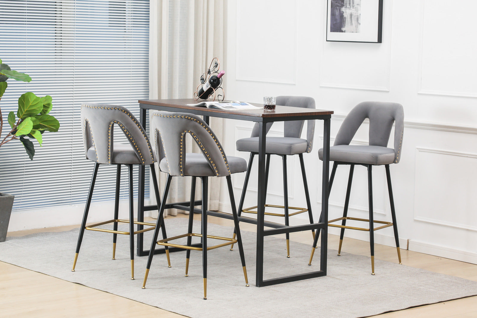 2x Velvet Bar Stool Gold Metal Legs Barstool Kitchen Counter Chair-Gray Odin Furniture