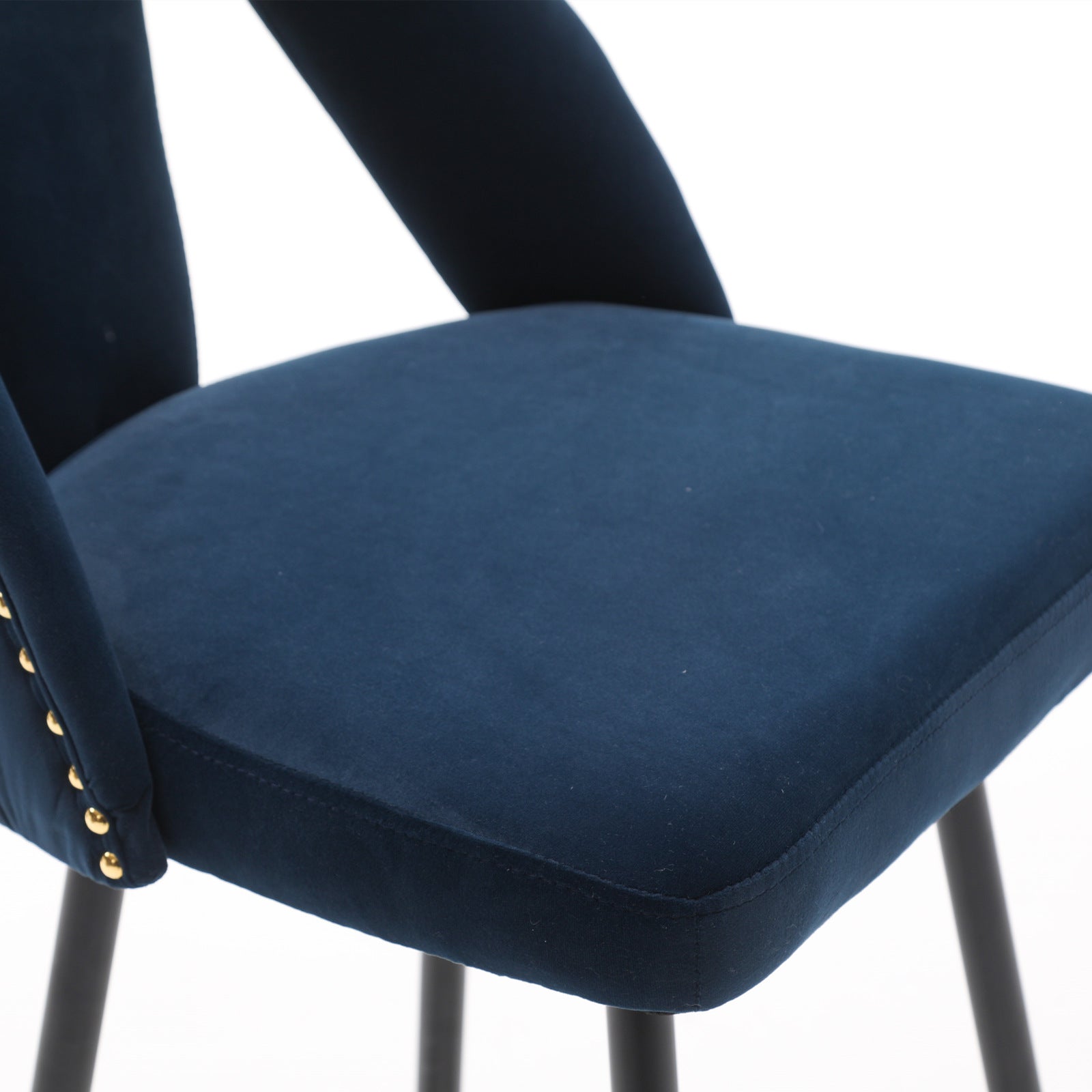 2x Velvet Bar Stool Gold Metal Legs Barstool Kitchen Chair with Stud trim-Blue Odin Furniture