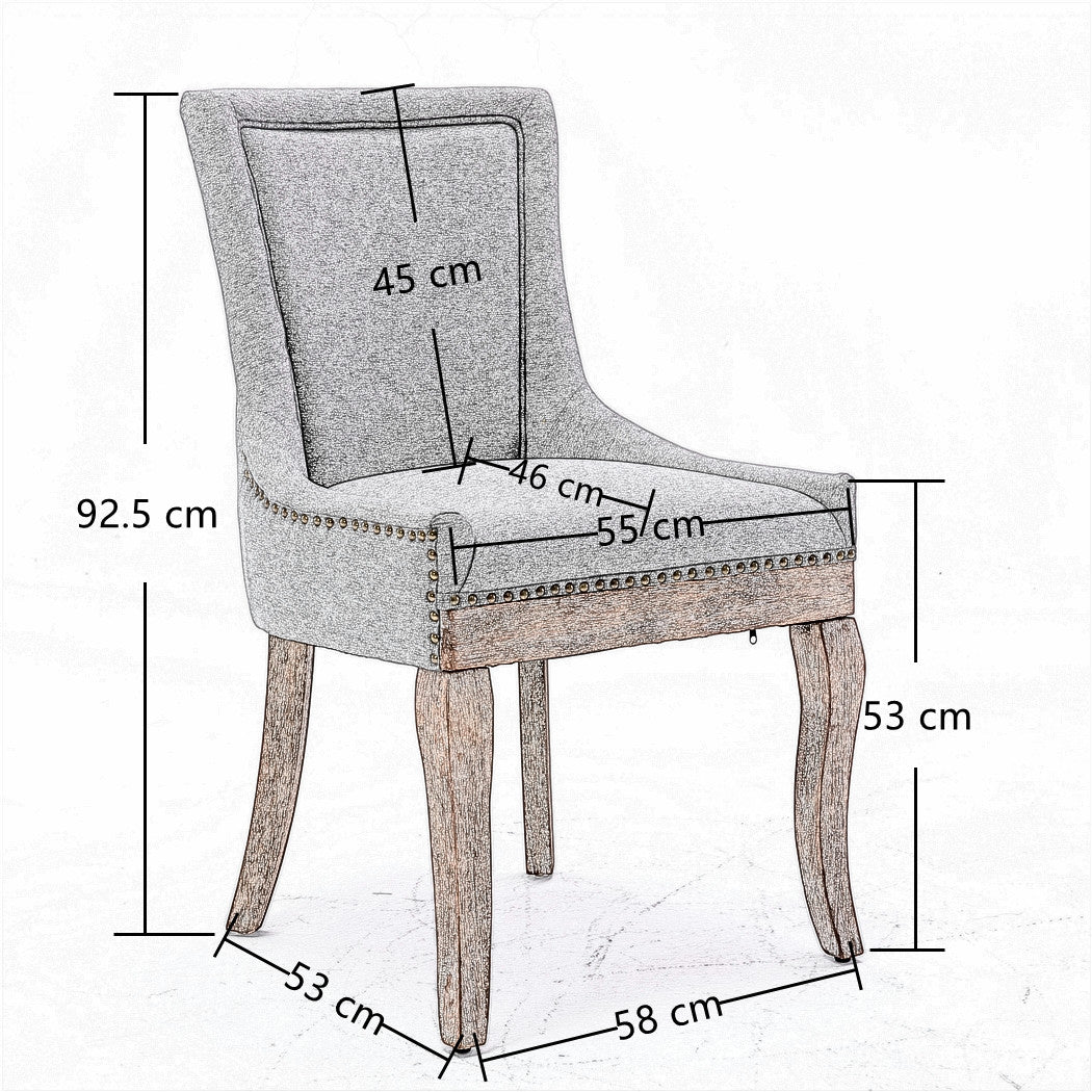2X Solid Wood Fabric Upholstered Dining Chair Luxury Accent Chairs with Studs-Gray Odin Furniture