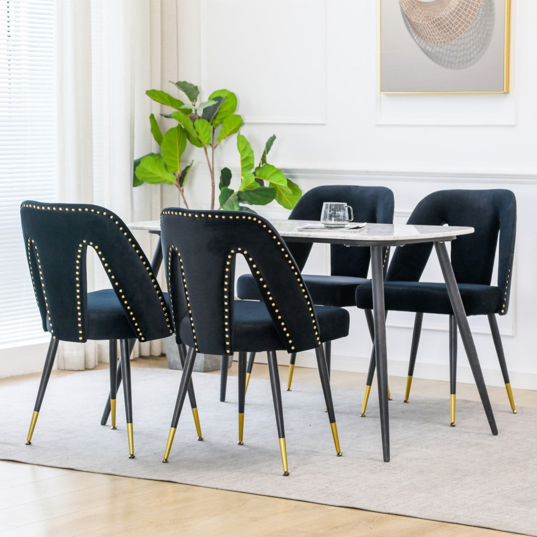 Enzo Set of 2 Dining Chairs with Metal Legs-Black