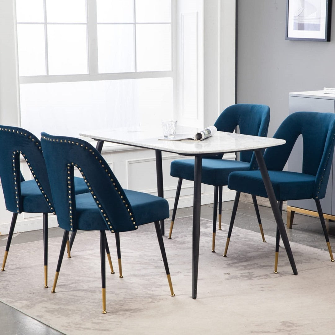 Enzo Set of 2 Dining Chairs with Metal Legs-Blue