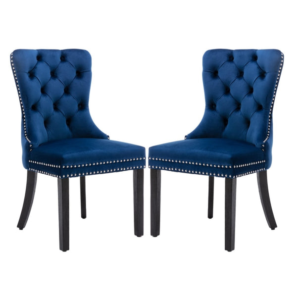 Bravo Set of 2 Velvet French Provincial Dining Chairs -Blue