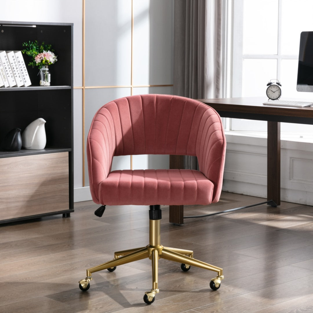 Acerra Velvet Swivel Home Office Chair -Rose