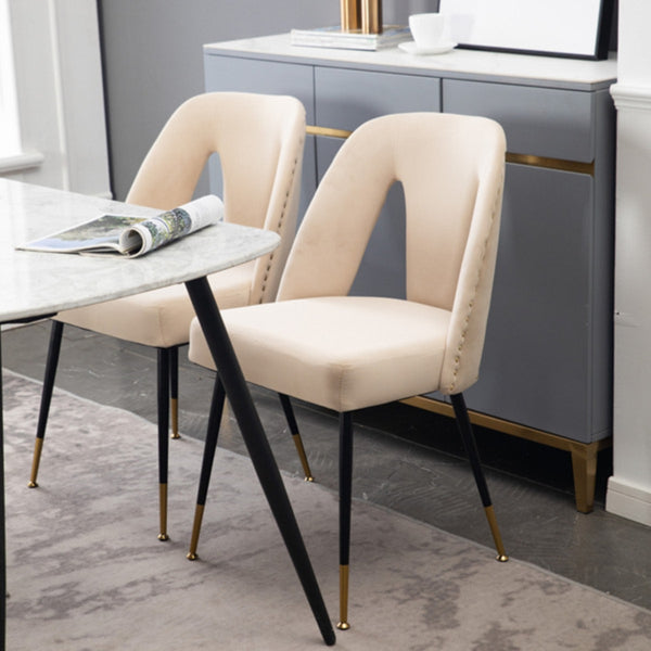 Enzo Set of 2 Dining Chairs with Metal Legs-Beige