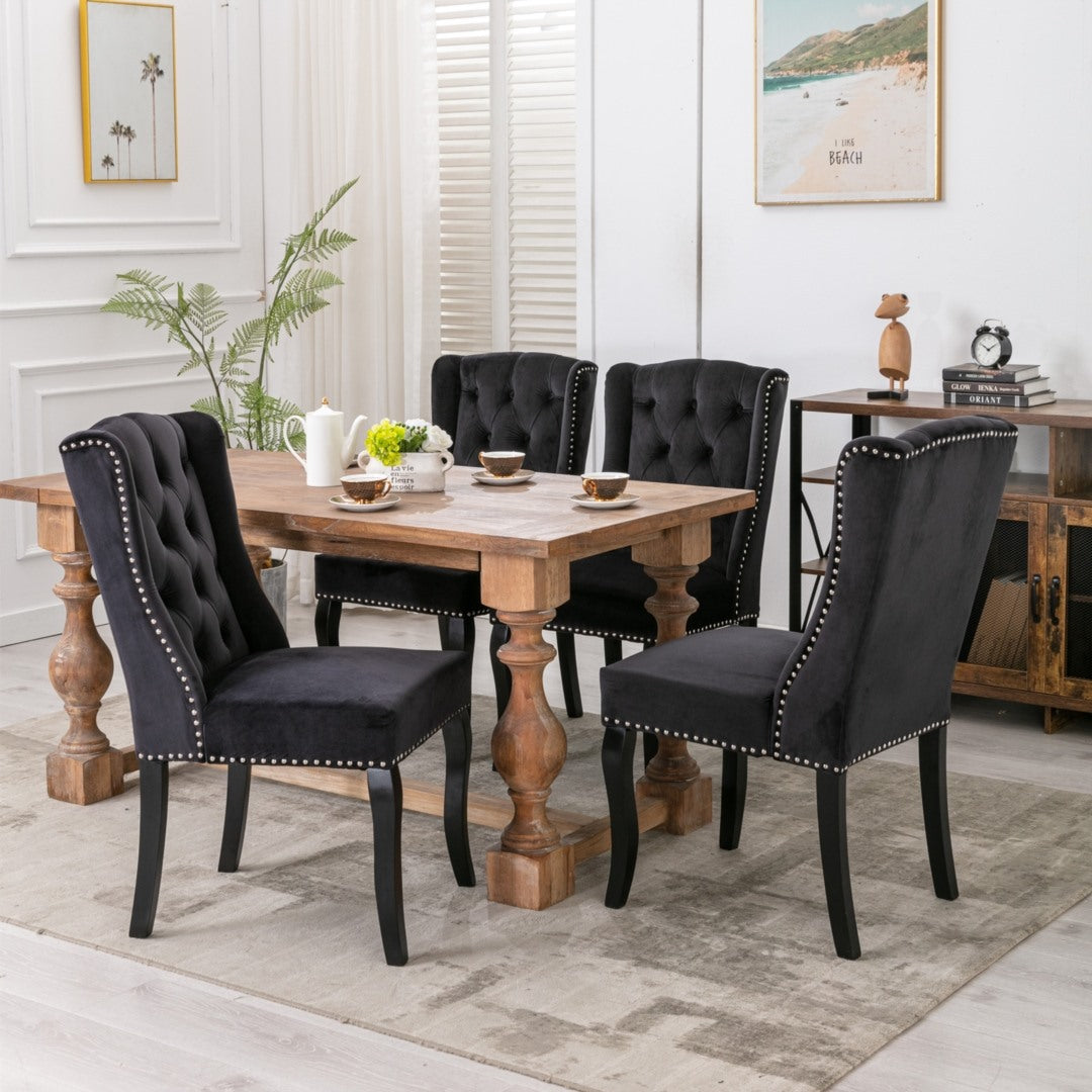 Fano Set of 2 Solid wood Dining Chairs-Black