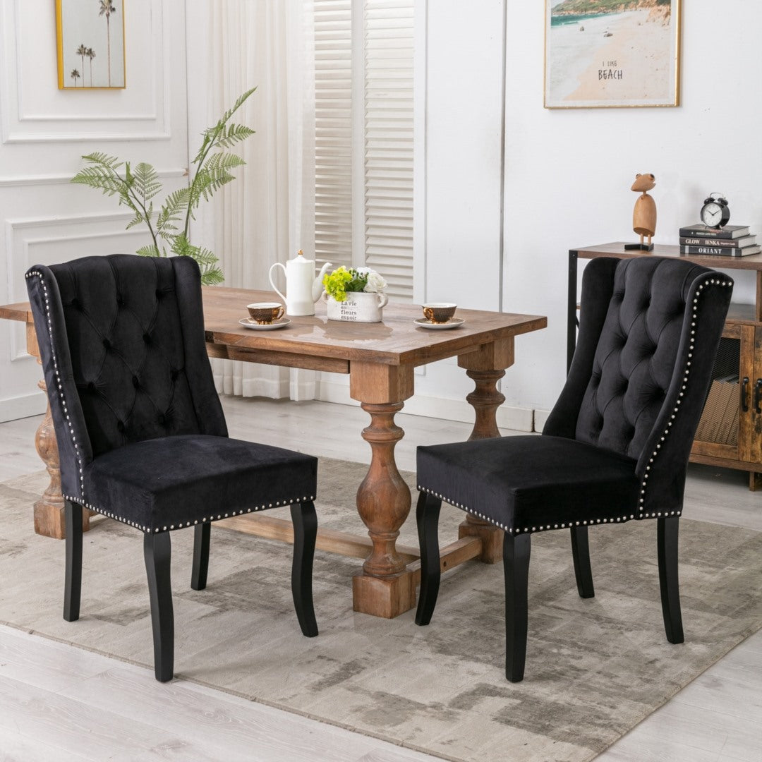 Fano Set of 2 Solid wood Dining Chairs-Black