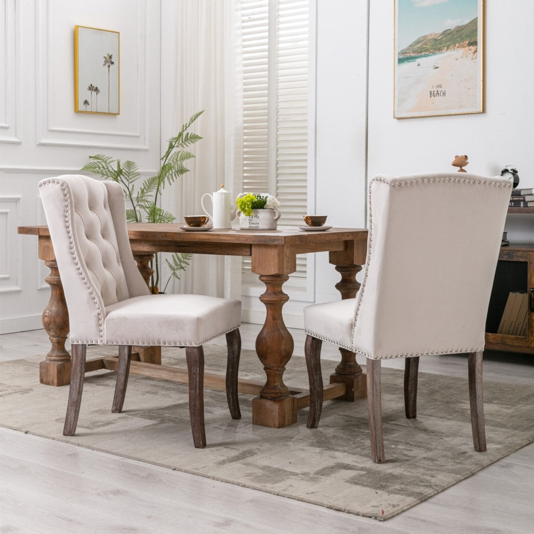 Fano Set of 2 Solid wood Dining Chairs-Beige