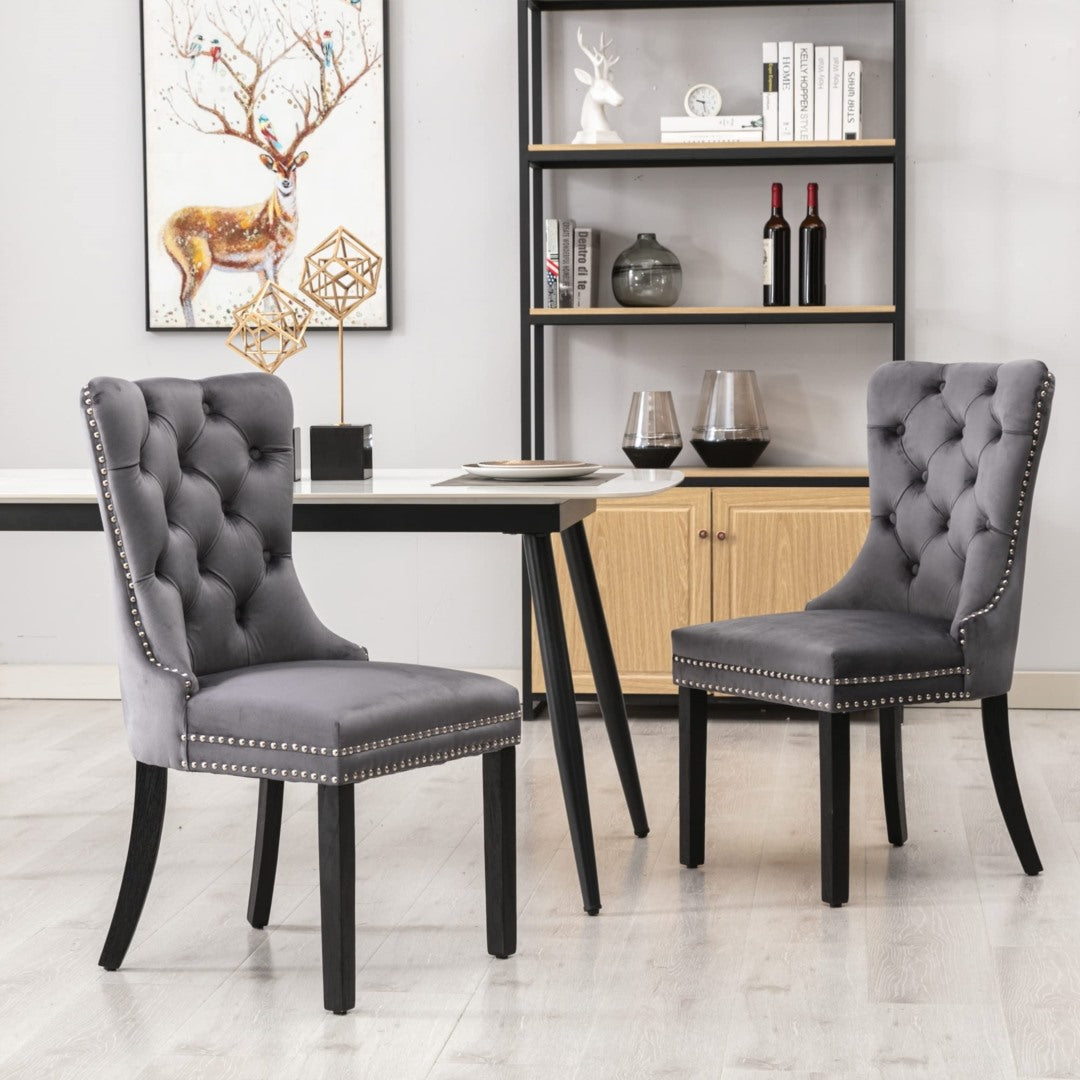 Bravo Set of 2 Velvet French Provincial Dining Chairs -Grey