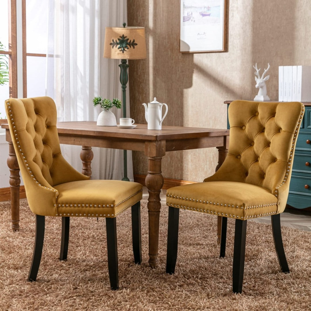 Bravo Set of 2 Velvet French Provincial Dining Chairs -Gold