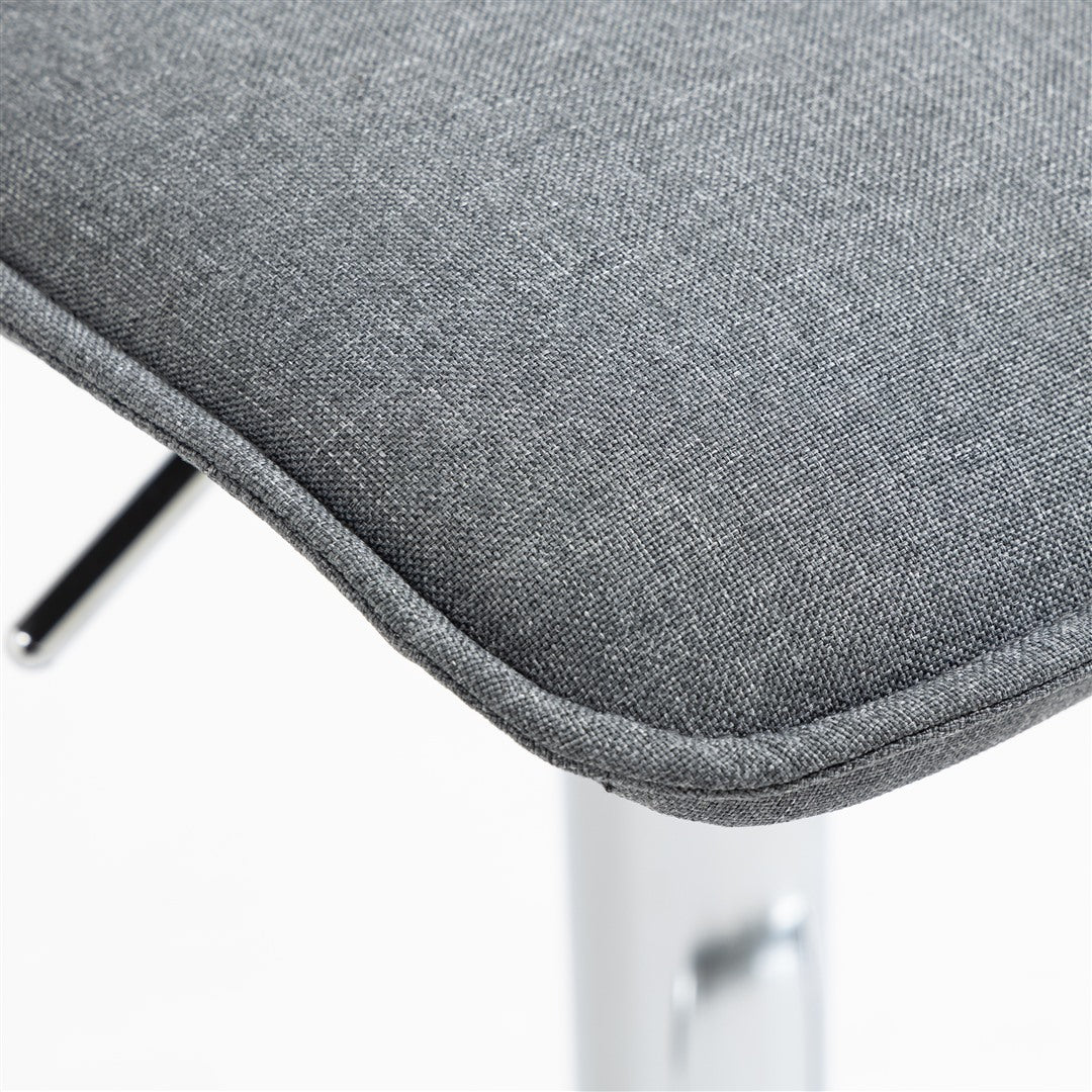 Gaeton Set of 2 Height Adjustable Fabric Bar stools- Grey