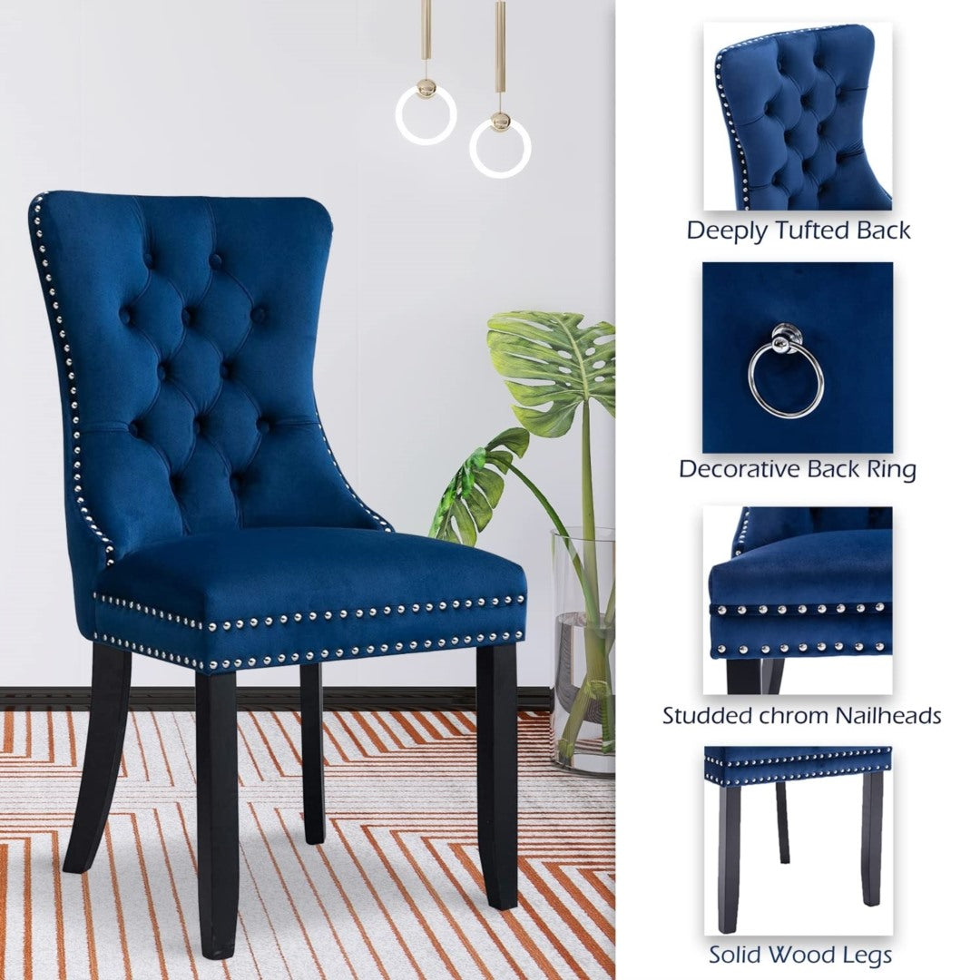 Bravo Set of 2 Velvet French Provincial Dining Chairs -Blue