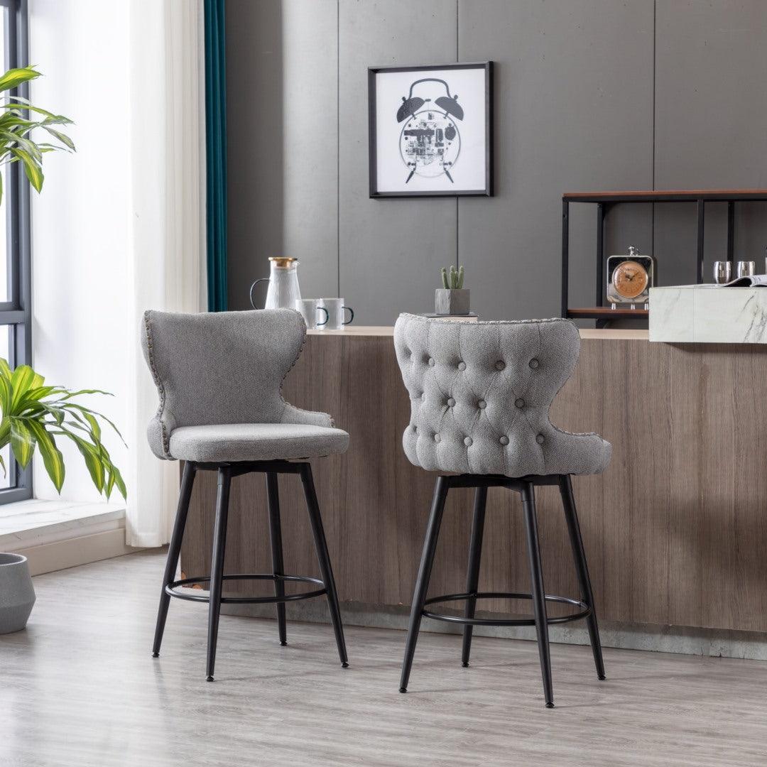 Tasso Set of 2 Tufted Swivel Bar Stools- Grey