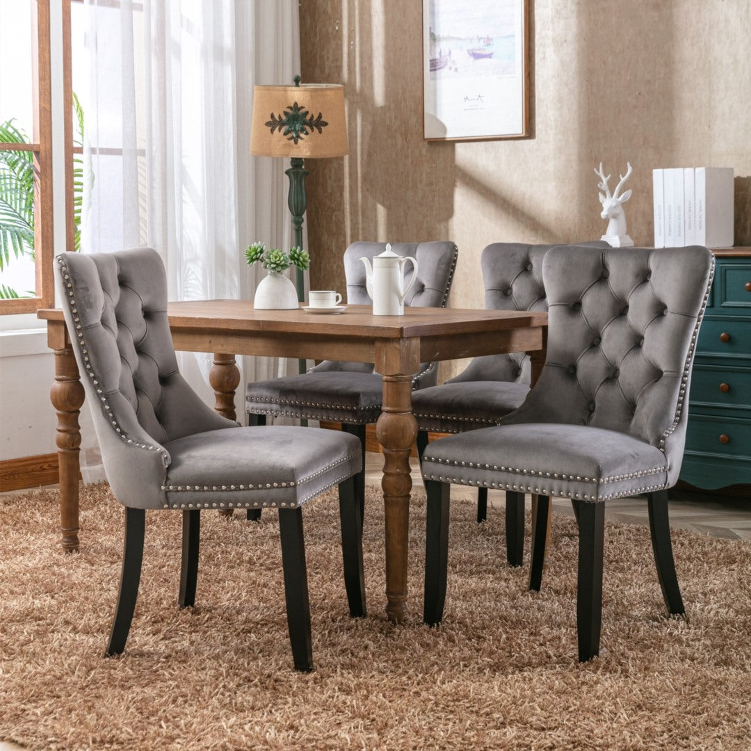 Bravo Set of 2 Velvet French Provincial Dining Chairs -Grey