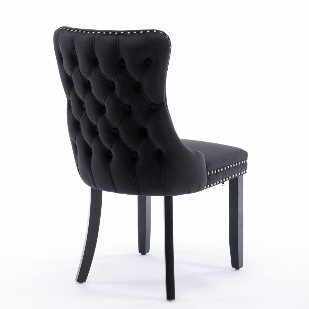 Capo Set of 2 Velvet Upholstered Dining Chairs -Black