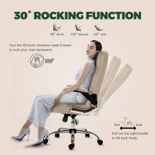 Velvet Home Ergonomic Swivel Adjustable Tilt Angle and Flip-up Arms Office Chair-Beige Odin Furniture
