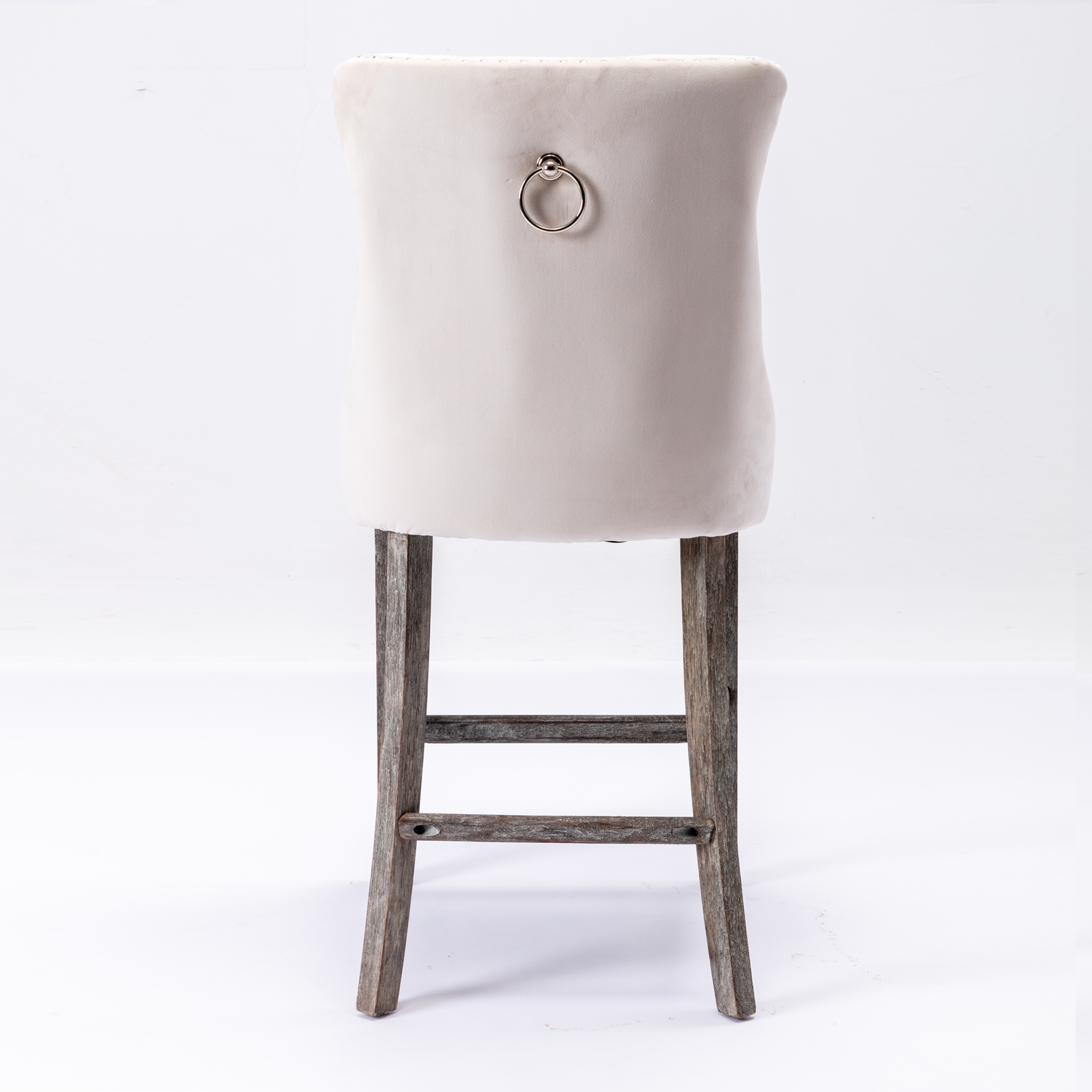 2X Velvet Bar Stools with Studs Trim Wooden Legs Tufted Kitchen Chairs Kitchen-Beige Odin Furniture