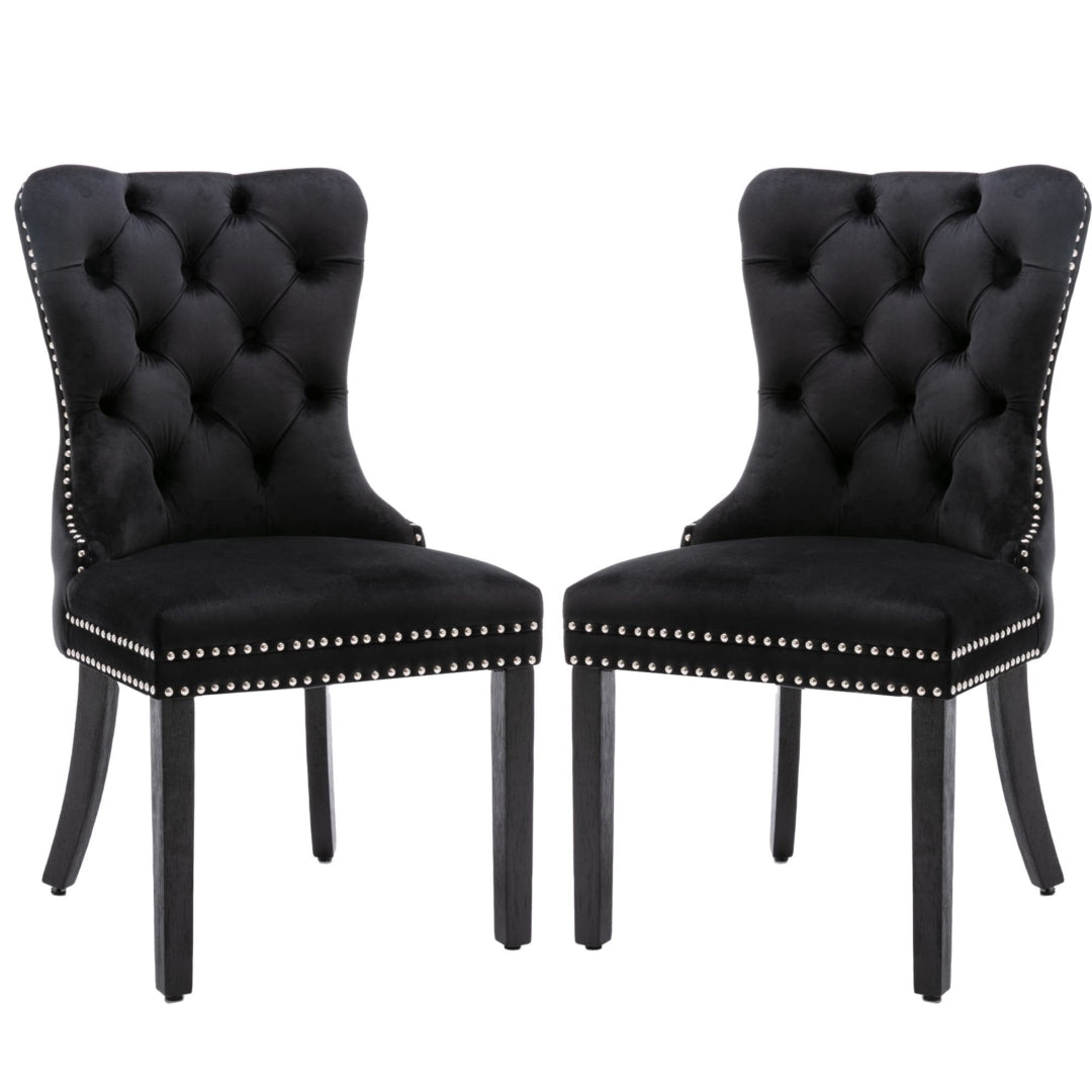 Bravo Set of 2 Velvet French Provincial Dining Chairs -Black