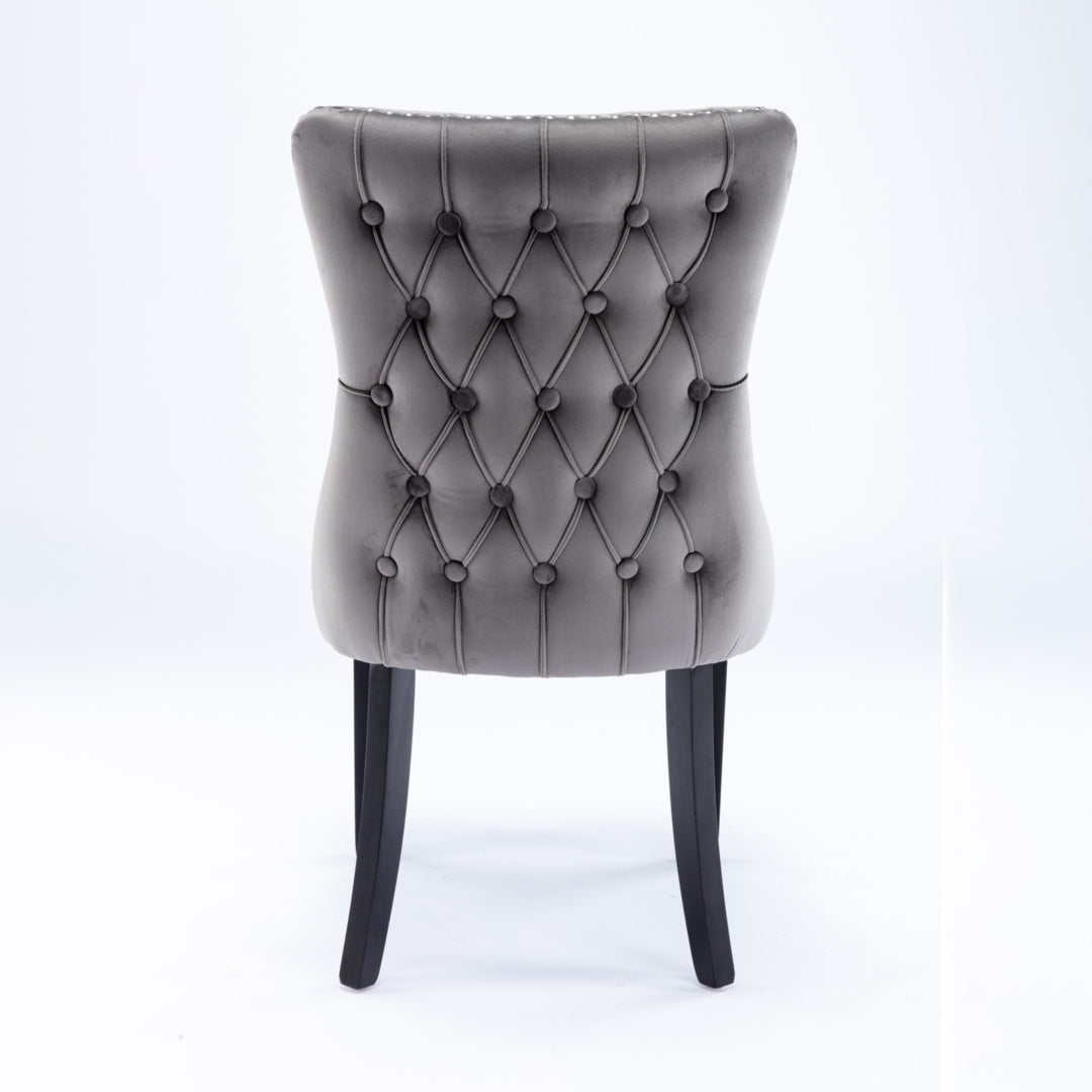 Capo Set of 2 Velvet Upholstered Dining Chairs -Grey