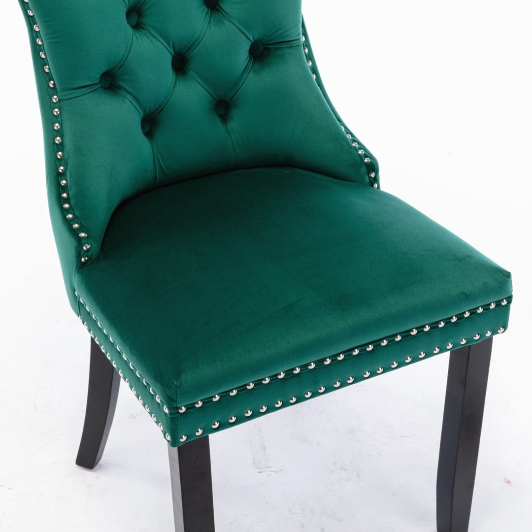 Bravo Set of 2 Velvet French Provincial Dining Chairs -Green
