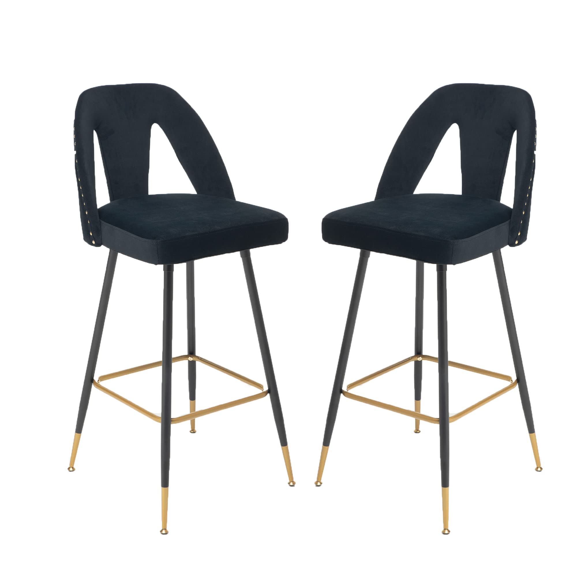 2x Velvet Bar Stool Gold Metal Legs Barstool Kitchen Chair with Studs-Black Odin Furniture
