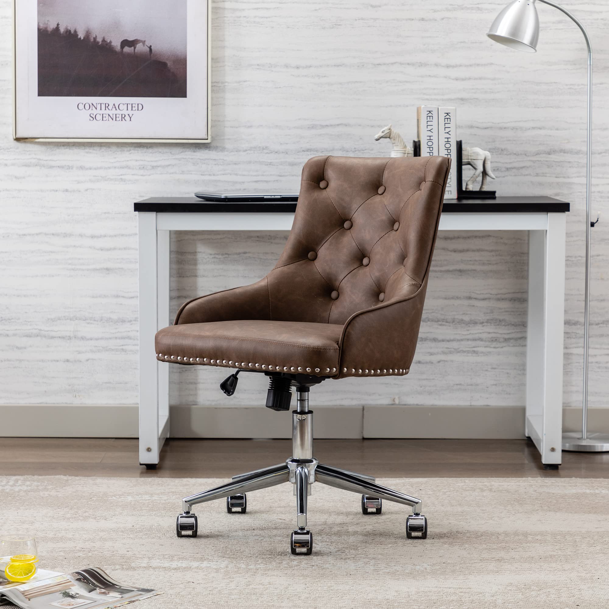 Arnald Tufted Faux Leather Office Chair-Brown