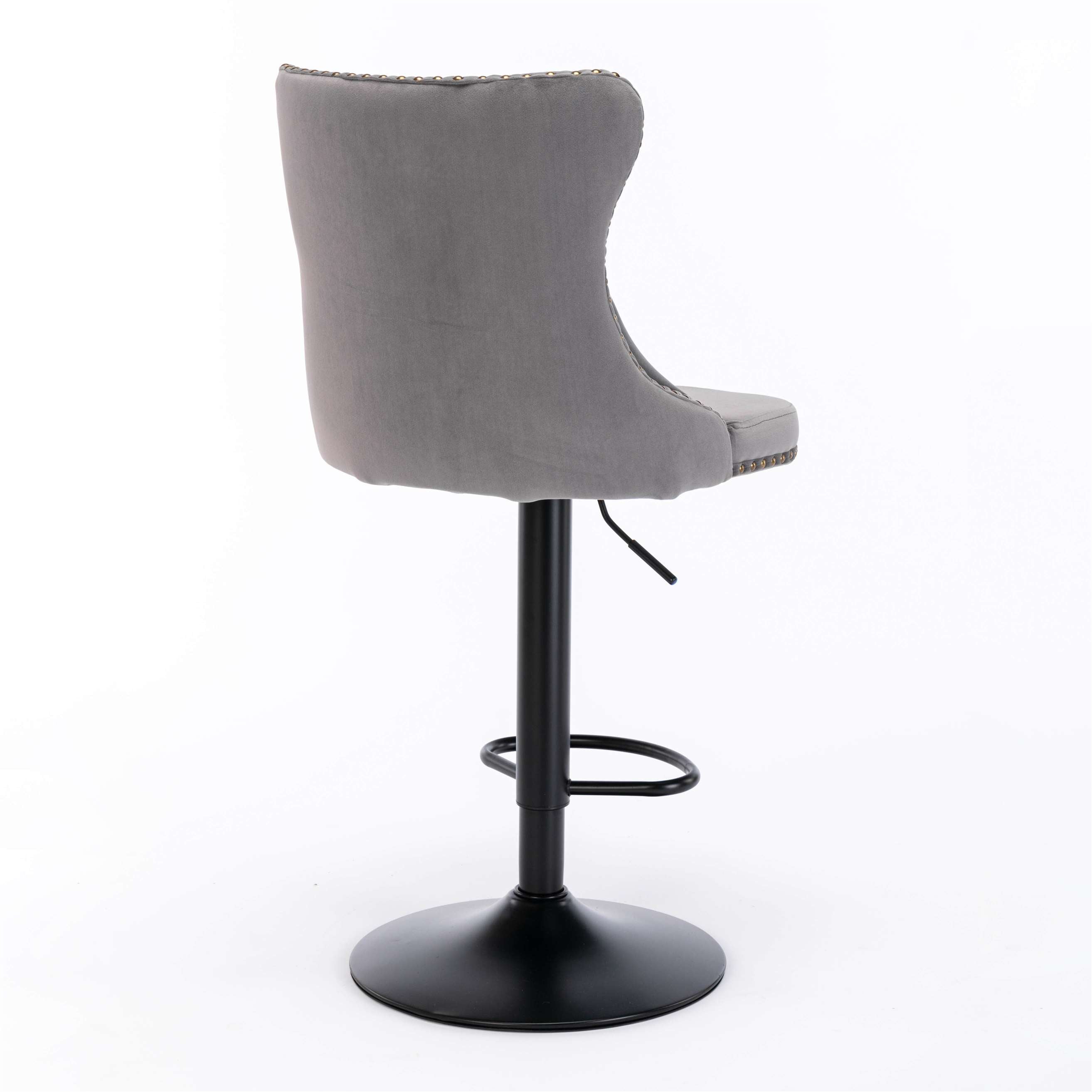 2x Height Adjustable Swivel Bar Stool Velvet Nailhead Barstool with Footrest- Gray Odin Furniture